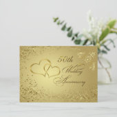 Cœurs en confettis dorés 50 Invitation Anniversair (Debout devant)