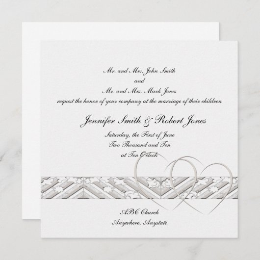 Coeurs enchevêtrés en Faire-part de mariage argent (Devant / Derrière)