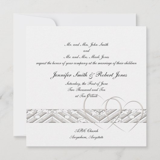 Coeurs enchevêtrés en Faire-part de mariage argent (Devant)