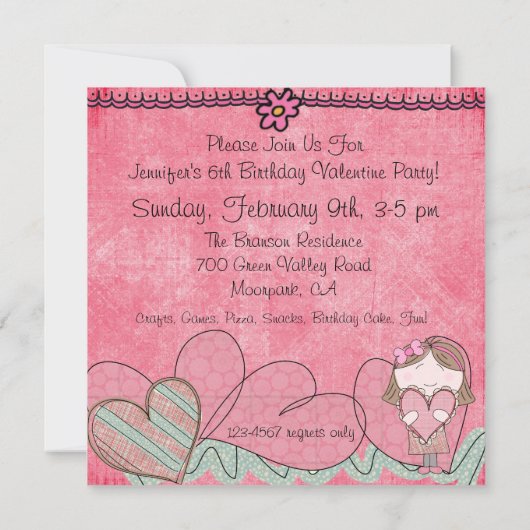 Coeurs et amour Invitation d'anniversaire (Dos)