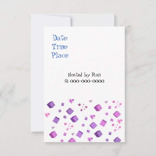 Coeurs et cubes Invitation d'anniversaire (Dos)