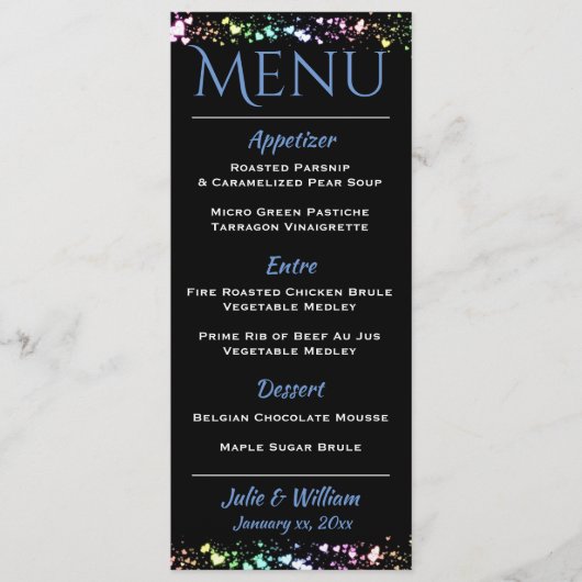 Coeurs et étoiles - Carte de menu Mariage (Devant)