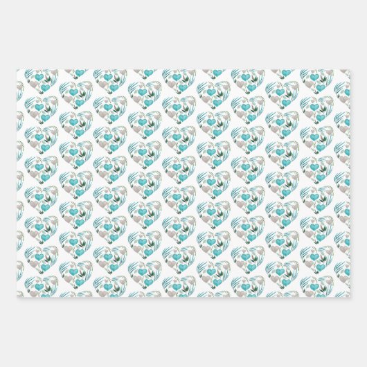 Coeurs Et Feuilles D'Aquarelle Bleu (Devant 2)