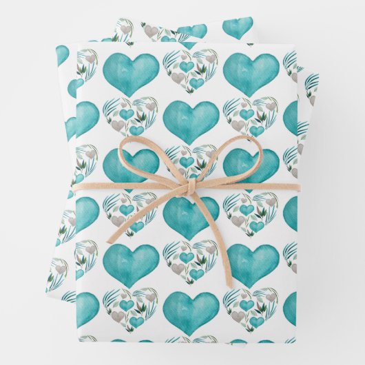 Coeurs Et Feuilles D'Aquarelle Bleu (En situation)