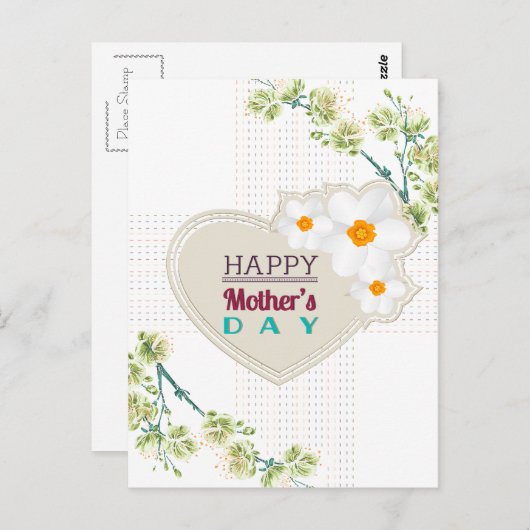 Coeurs et fleurs Carte postale Fête des mères (Devant / Derrière)
