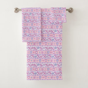Coeurs et fleurs doodle motif rose violet