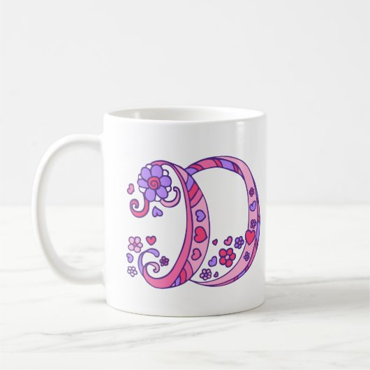 Coeurs et fleurs Monogramme D décoratifs tasse ros (Gauche)