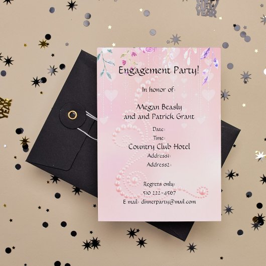 Coeurs et fleurs roses Invitation