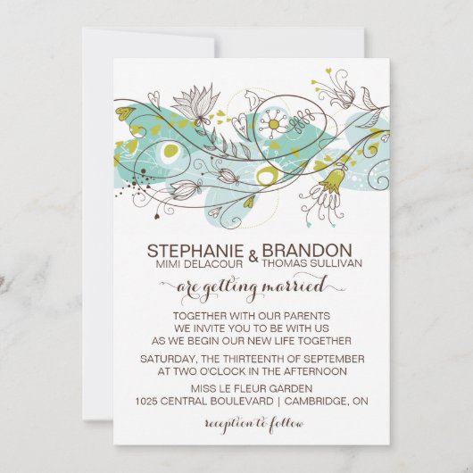 Coeurs et fleurs Whimsical Invitations de mariage (Devant)