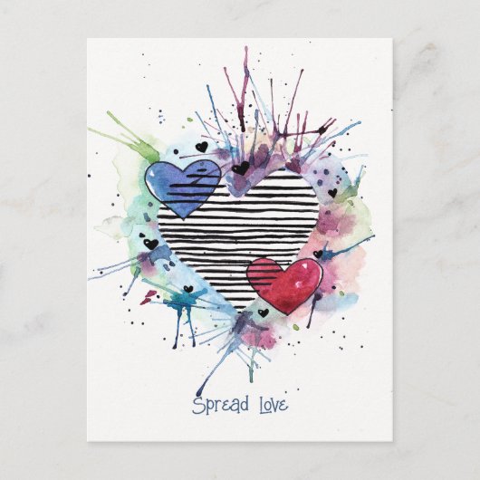 Coeurs Et Lavages Mets En Aquarelle Carte Postale (Devant)