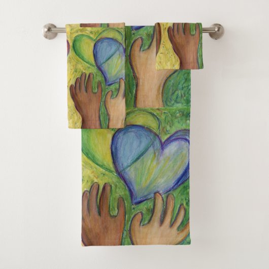 Coeurs et mains Diversité Amour Art Serviette (En situation)