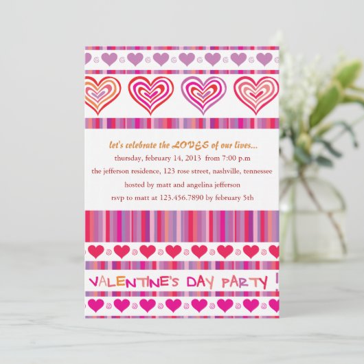 Coeurs et rayures Invitations de Saint Valentin (Debout devant)