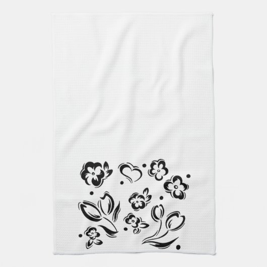 Coeurs et serviette de plat noirs et blancs de (Vertical)
