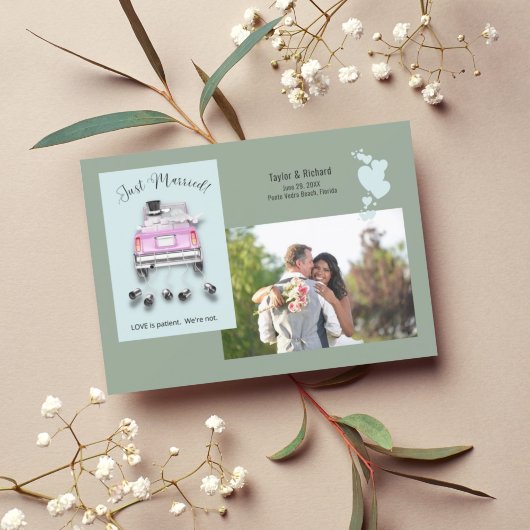 Coeurs et voiture /Juste marié Faire-part Mariage