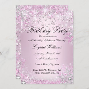 Coeurs étincelants roses Invitation Anniversaire