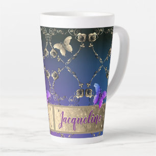 Coeurs fantaisie Dégradé pourpre avec nom Mug latt