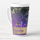 Coeurs fantaisie Dégradé pourpre avec nom Mug latt (Angle gauche)