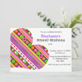 Coeurs fleurs colorées Sweet 16 Party Invitation (Debout devant)