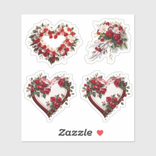 Coeurs Floral Mariage Fleurs Vinyl Stickers (Feuille)
