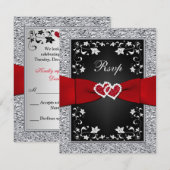 Cœurs Floraux Argent Noir FAUX Feuille de RSVP (Devant / Derrière)