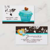 Coeurs floraux bleus de petit gâteau de carte de (Devant / Derrière)