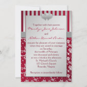 Coeurs floraux d'argent rouge Invitation mariage r (Dos)