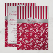 Coeurs floraux d'argent rouge Invitation mariage r (Devant / Derrière)