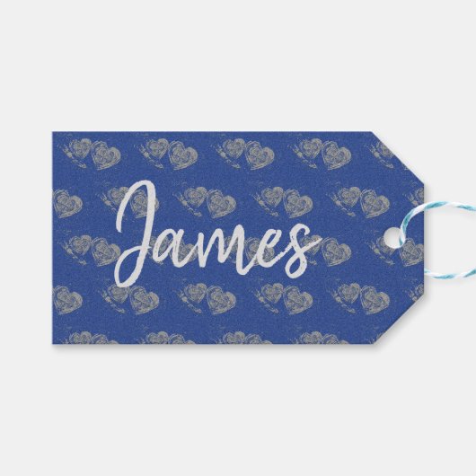 Cœurs Gris, Aspect Jean Bleu, Étiquette de Cadeau (Devant (Horizontal))