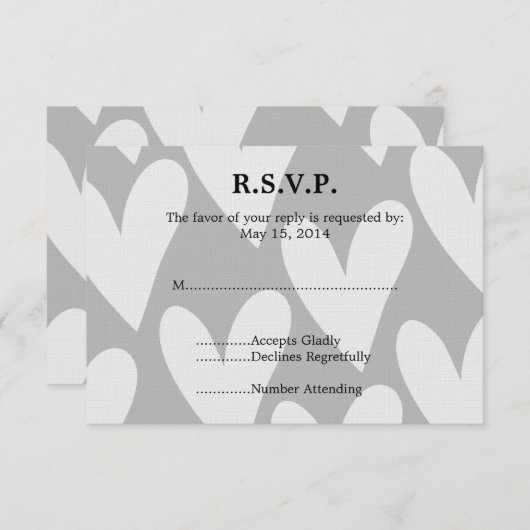Coeurs gris et blanc Mariage RSVP (Devant / Derrière)