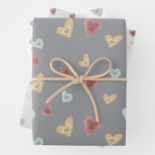 Coeurs gris | Papier d'enveloppement aquarelle