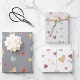 Coeurs gris Papier d'enveloppement aquarelle