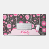 Coeurs gris rose blanc et nom fleuri (Clavier et souris)