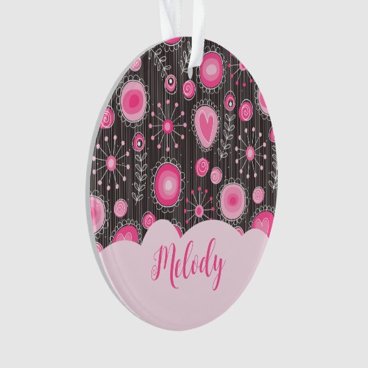 Coeurs gris rose blanc et nom fleuri (devant)