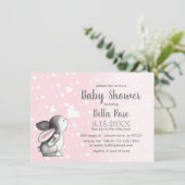 Coeurs gris rose Bunny Girl Baby shower Invitation (Debout devant)
