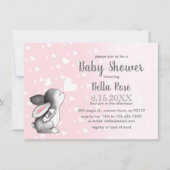 Coeurs gris rose Bunny Girl Baby shower Invitation (Devant)