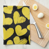 Coeurs jaune et noir Serviette de cuisine (Quart Plié)