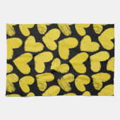 Coeurs jaune et noir Serviette de cuisine (Horizontal)