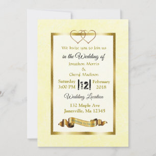 Coeurs jaune et or Invitations de mariage