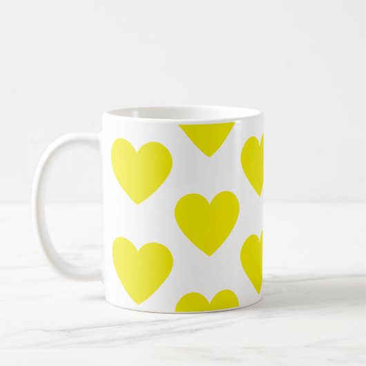 Coeurs jaunes dorés amusant tasse de café blanc (Gauche)