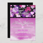 Coeurs Lumineuses Roses Douces 16 Invitations Anni (Devant / Derrière)