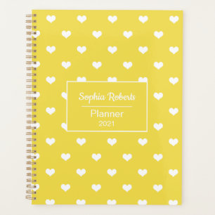 Coeurs modernes motif jaune & blanc personnalisé