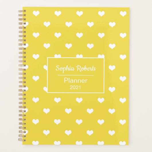 Coeurs modernes motif jaune & blanc personnalisé (Devant)