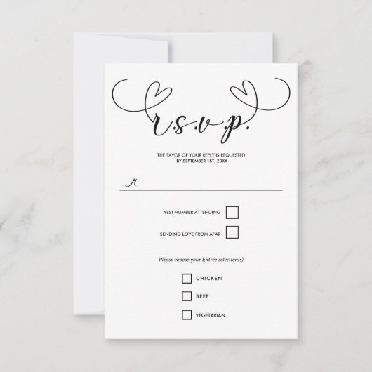 Coeurs modernes Noir & Blanc Mariage minimal RSVP (Devant)