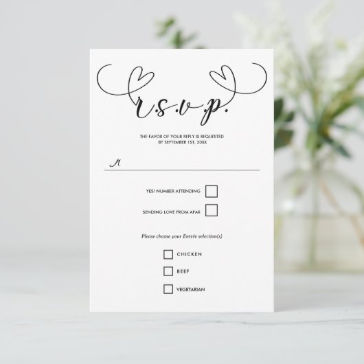 Coeurs modernes Noir & Blanc Mariage minimal RSVP (Debout devant)