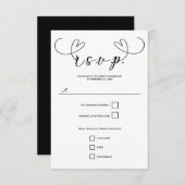 Coeurs modernes Noir & Blanc Mariage minimal RSVP (Devant / Derrière)