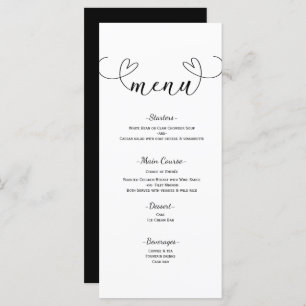 Coeurs modernes Noir & Blanc Mini Mariage Menu