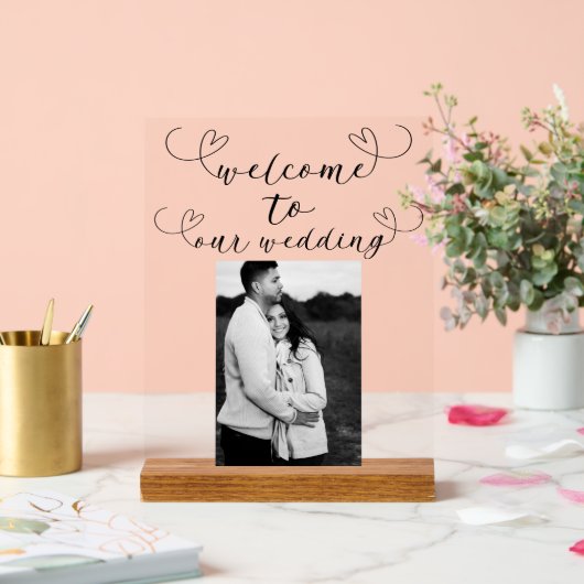 Coeurs modernes Noir Blanc Minimal Mariage Accueil (Mariage)