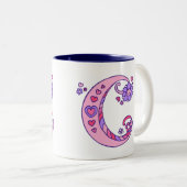 Coeurs Monogramme C décoratifs & fleurs mug rose (Devant droit)