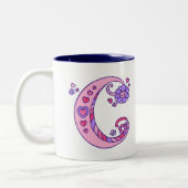 Coeurs Monogramme C décoratifs & fleurs mug rose (Gauche)