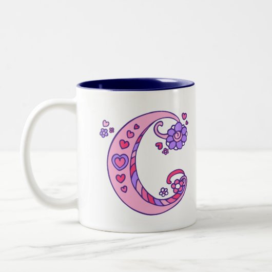 Coeurs Monogramme C décoratifs & fleurs mug rose (Gauche)